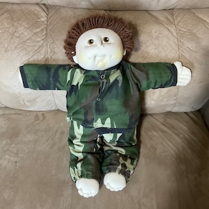 Vintage 1980’s Cabbage Patch Type Sculpture Doll - 19” - Army Outfit