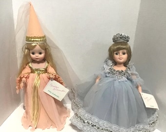 Vintage 1990 Madam Alexander Cinderella and Fairy Godmother Dolls w/Tags & Stands