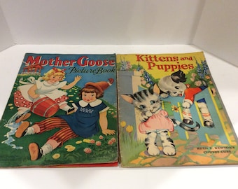Vintage 1942 Whitman Publishing Co 1930s Mother Goose Picture Book & Kittens and Puppies Book