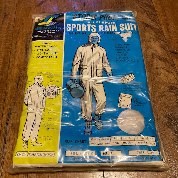 Vintage Seaway Storm-Prof All Purpose Rain Suit - Clear - Large