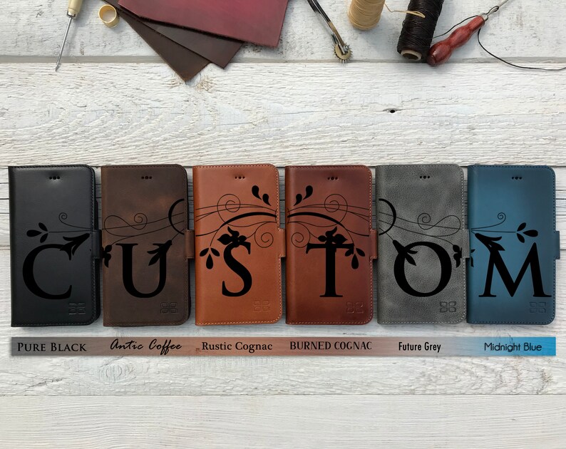 Card Slot BookCase 78 Plus Customised Engraving 66S Xs Max XR Personalised Burned Cognac iPhone Xs 5S SE Case iPhone Wallet Case