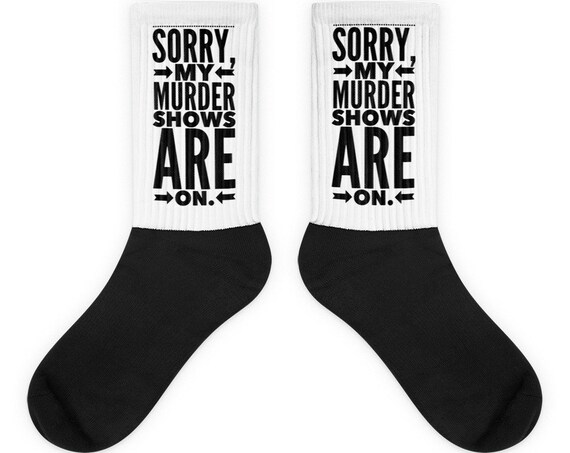 My Murder Shows are On Socks, True Crime TV Show Fans, Crime Junkies, Stocking Stuffer, Funny Novelty Gifts