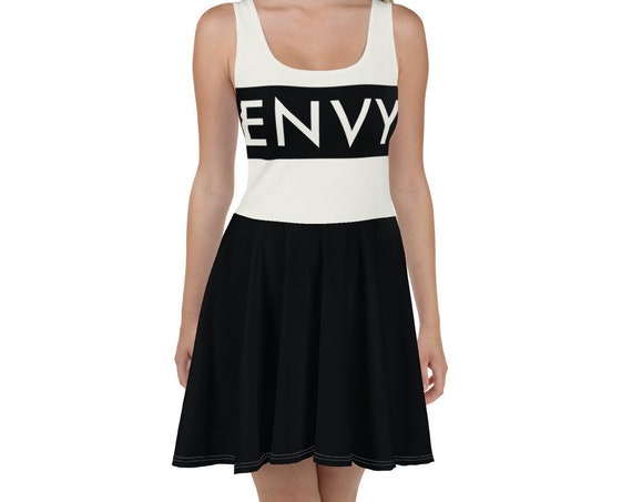 Envy Skater Dress, Fit and Flare Skirt, Goth Party Rave Aesthetic, Twirl Plus Size Stretch Dresses for Women