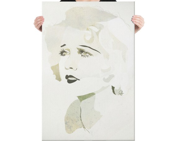 Large Canvas Portrait, Old Hollywood, Silver Gray Ivory Glamour, Room Staging Interior Decor