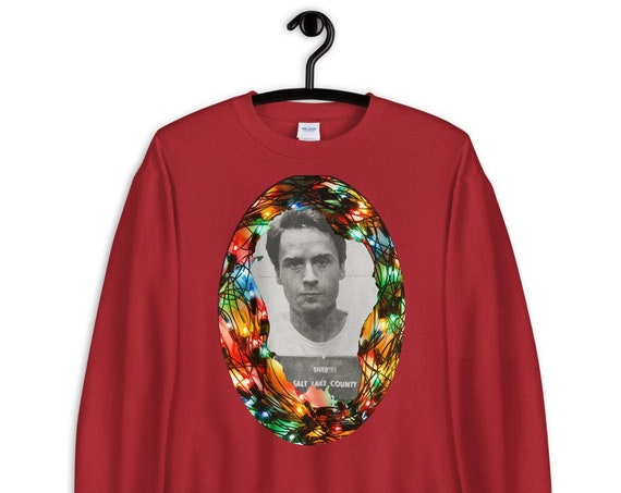 Ugly Christmas Sweater, Ted Bundy Holiday Mugshot Sweatshirt, True Crime Junkie, Serial Killer, Horror Aesthetic