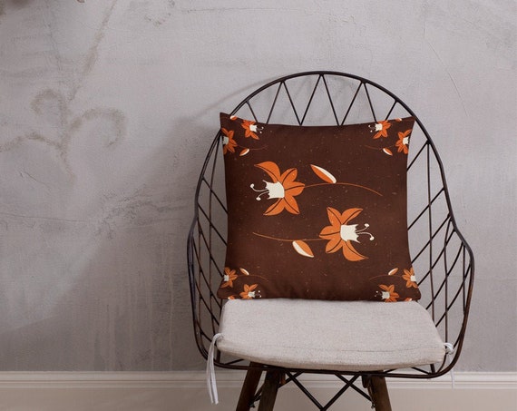 Burnt Orange Floral Pillow, Square Accent Piece for Home Staging, Interior Decor from Frenchtoastygood