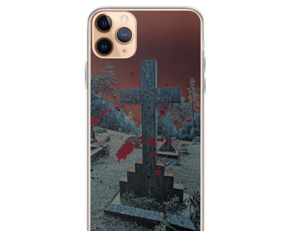 Gothic Cross Phone Case, Cemetery Headstone, Blood Splatter, Creepy Halloween iPhone Samsung Cover