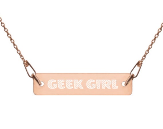 Geek Girl Engraved Silver Chain Necklace, Custom Nerd Jewelry for Friends