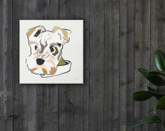 Miniature Schnauzer Art Painting, Square Canvas Illustration, Ready to Hang, 1 of Series from Frenchtoastygood