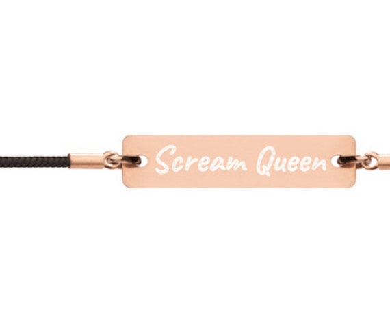 Scream Queen Silver Bracelet, Engraved Jewelry, Slasher Horror Movie Memorabilia Gifts