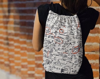 Math Geek Drawstring Bag, Geeky Backpack for Back to School Students Teachers, Unique STEM Purse