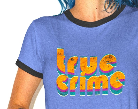 True Crime Retro T-Shirt, Ringer Style Shirt, 70s Aesthetic Casual Apparel