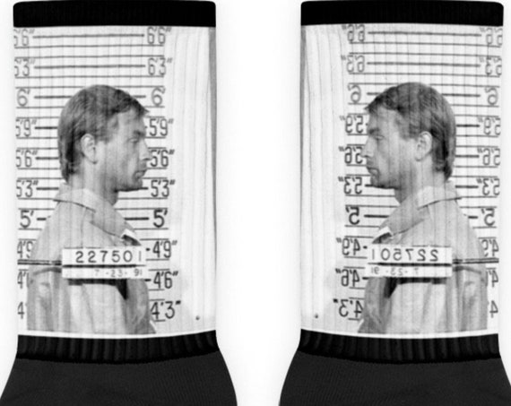 Jeffrey Dahmer Socks, Milwaukee Cannibal True Crime Novelty Socks, Mugshot of Infamous Serial Killer