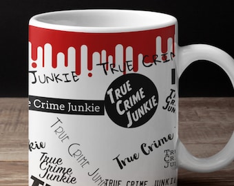 Crime Junkie Coffee Mug, Aesthetic Sticker Style, True Crime Gifts for Basically Detectives