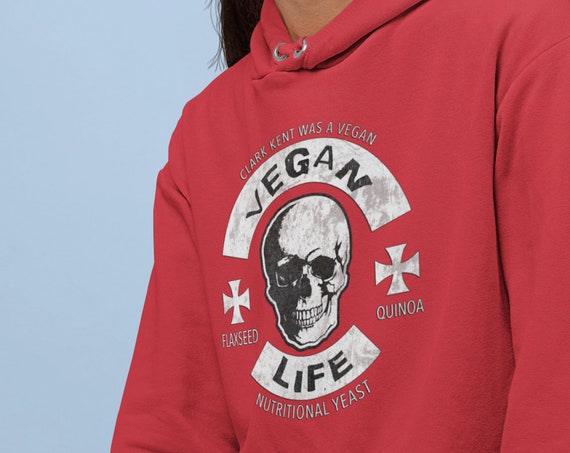 Hardcore Vegan Sweatshirt, Funny Unisex Hoodie for Vegans, Veganism, Vegetarian Lifestyle Biker Aesthetic
