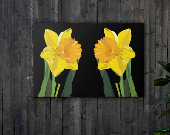 Gold Daffodils, Large Canvas Art Print, Original Painting, Modern Pop Artwork, Contemporary Home Decor