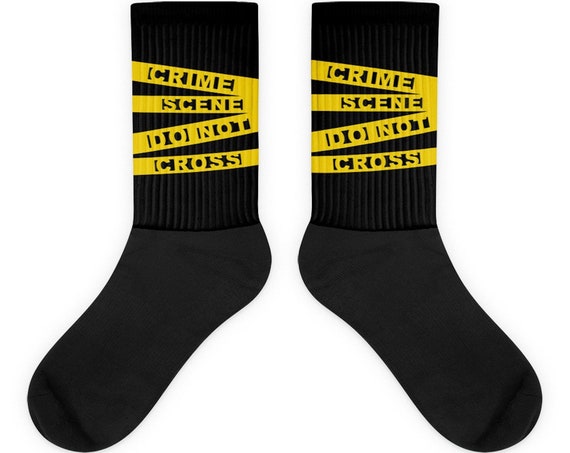 True Crime Socks, Yellow Crime Scene Tape Do Not Cross, Police Law Enforcement Cop Socks, Crime Junkie Gifts