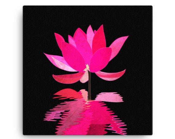 Lotus Reflection, Canvas Painting, Colorful Statement Piece, Square Wall Art, Unique Contemporary Home Decor
