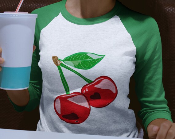 Womens Long Sleeve Shirt, Retro Red Cherry, Custom Positive Shirts, Graphic Tees