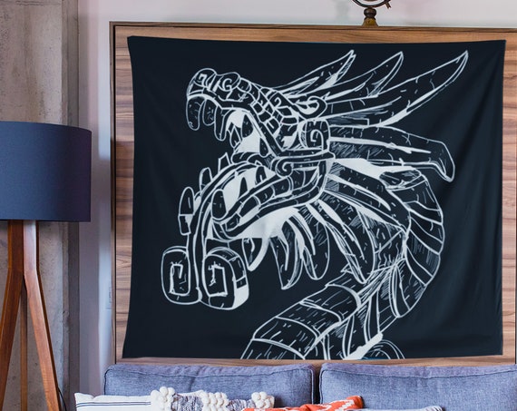 Quetzalcoatl Wall Tapestry, Lightweight Fabric Hanging, Unique Home Decor, Housewarming, Graduation Gift