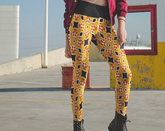 High Waisted Leggings, Tights, Stretch Pants, Elastic Waist Workout, Printed Harlequin Pattern