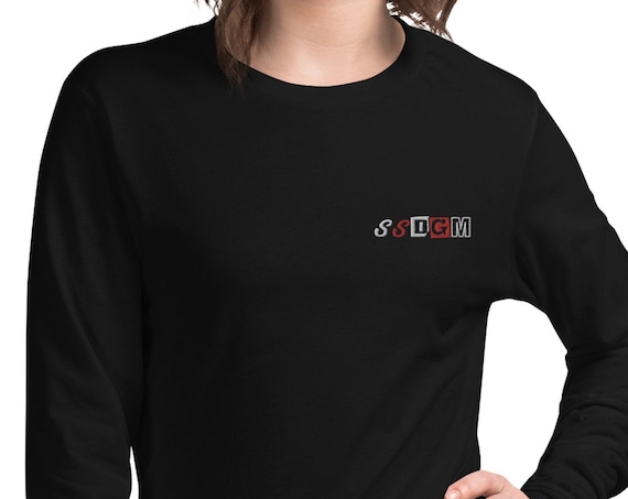 SSDGM Long Sleeve Tee, Embroidered Detail, Casual Shirts for Murderinos and True Crime Fans