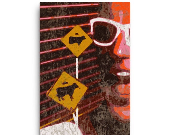 Pop Culture Art Large 1980s Max Headroom Canvas Print, Retro Home Interior Staging
