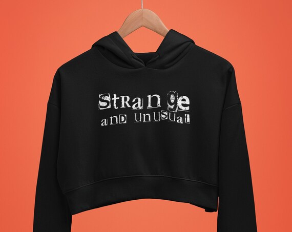 Strange and Unusual Cropped Hoodie, Womens Sweatshirt, Beetlejuice Memorabilia for Halloween