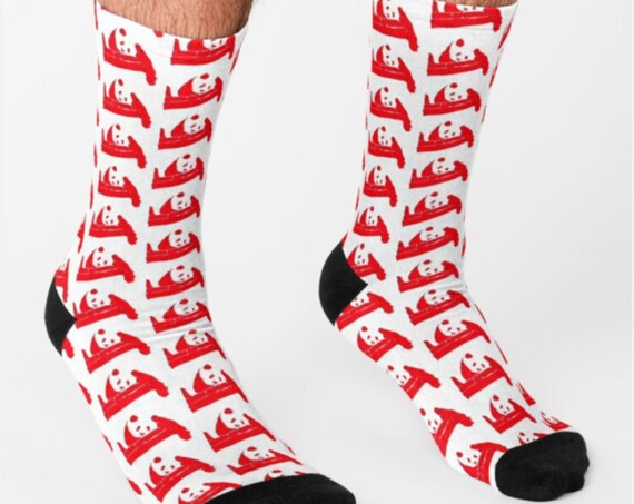 Cute Red Panda Socks, Panda Bear Print Socks, Stretchy Knit Crew Animal Socks for Gifts