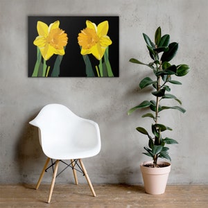Fiori di narciso giallo, grande stampa artistica su tela, opera d&#39;arte moderna, arredamento contemporaneo