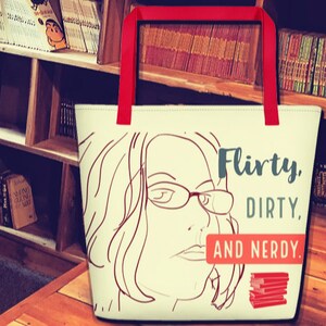 Cute Geeky Totebag with Pocket, Large 16x20 with Flirty, Dirty, Nerdy Graphic for Sassy Ladies and Smart Chicks image 1