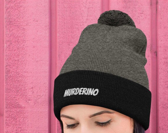 Murderino Pom-Pom Beanie Hat, My Favorite Murder SSDGM Apparel, Cute Gift for True Crime Fans