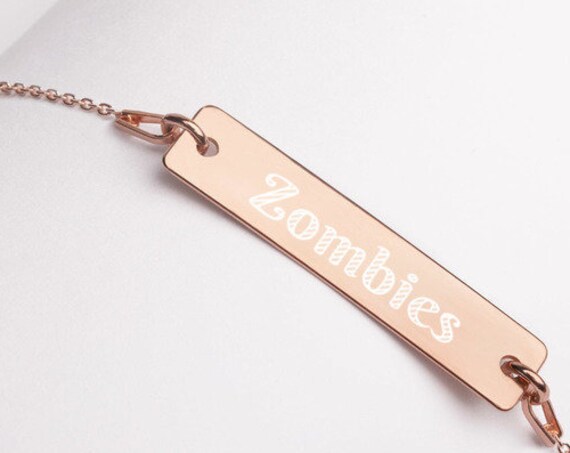 Zombies Engraved Silver Chain Bracelet, Horror Jewelry, Geek Girl Gifts