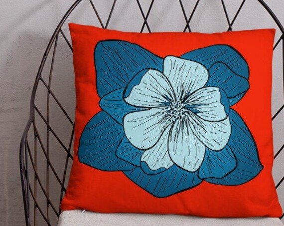 Red and Blue Accent Pillow, Colorful Large Square Cushions for Couch, Bed, Floor Pillow, Unique Home Decor