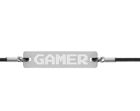 Gamer Engraved Silver String Bracelet, Geek Nerd Lifestyle Fandom, Video Game Jewelry