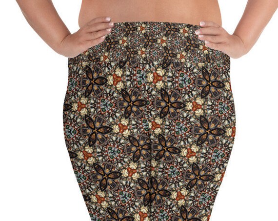 Fall Aesthetic Plus Size Leggings, Print, High Elastic Waistband for Pilates, Dance, Loungewear