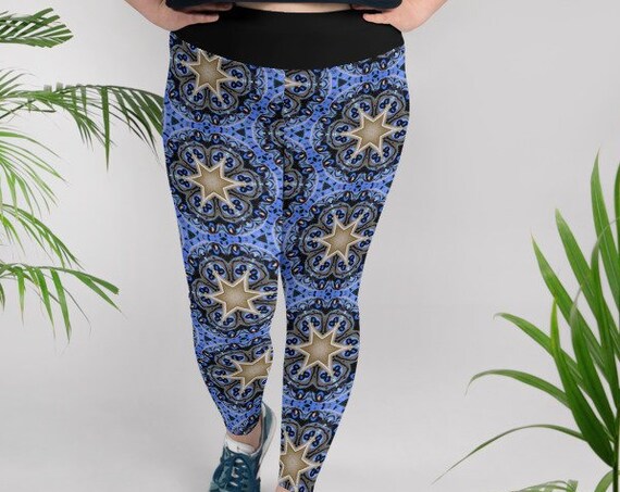 Plus Size Star Leggings, Cute EDM Music Festival Gear, Yoga Workout Tights, Loungewear, Unique Pattern from Frenchtoastygood