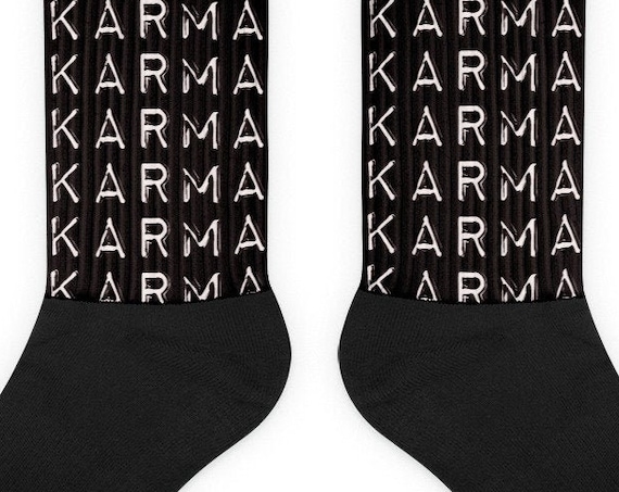 Karma Socks, Typewriter Font, Stocking Stuffer, Random White Elephant Gifts