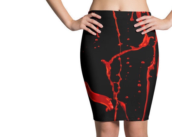 Horror Skirt, Sexy Bodycon Tube Skirt, 1984 Stretch Spandex Rave Wear, Sexy Vamp Goth Fashion