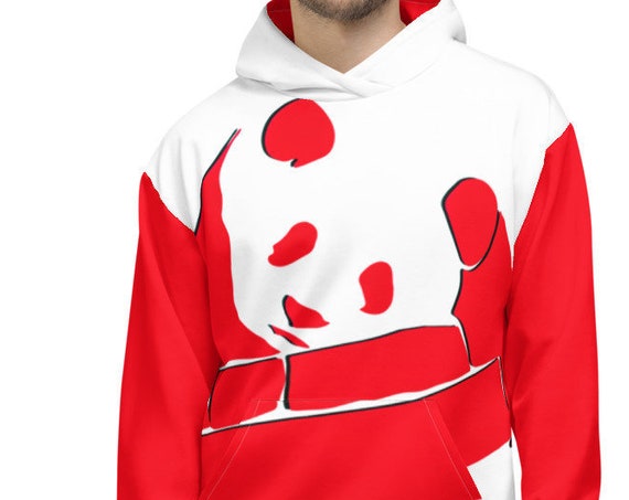 Custom Panda Bear Hoodie, Cute Graphic Animal Art, Red Print Pullover Sweatshirt