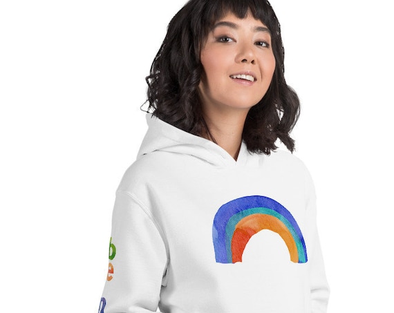 Rainbow Hoodie, Be Nice Print Sleeves, Oversized Casual Lifestyle Wear, Fall Hooded Sweatshirt