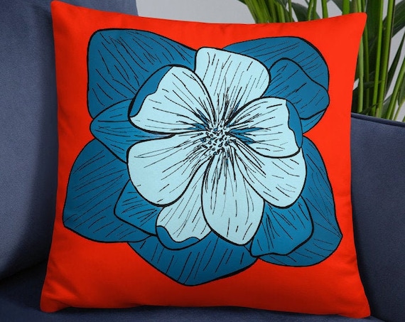 Red and Blue Accent Pillow, Colorful Large Square Cushions for Couch, Bed, Floor Pillow, Unique Home Decor