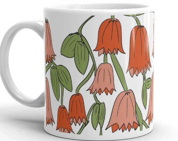 Bluebells in Fall Terracotta Colors Mug, Handpainted Ceramic Coffee Mug, Artsy Floral Friendship Gift