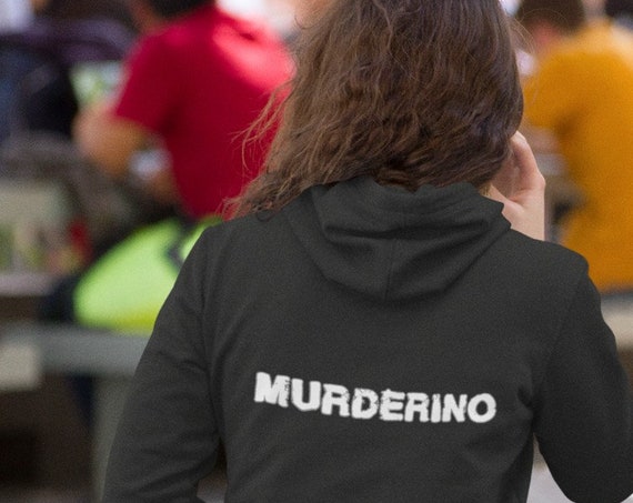 Black Murderino Zippered Hoodie, Personalized Graphic for True Crime Podcast fans, Soft Triblend Sweatshirt Cute Unisex Jacket