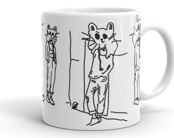 Cool Cartoon Cat Coffee Mug, Quirky Kitchen Aesthetic, Friendship Gift, Unique Home Decor