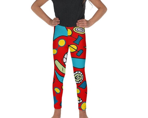 Mini Me Matching Youth Leggings, Retro Red Mod Print Tights from Frenchtoastygood for Kids