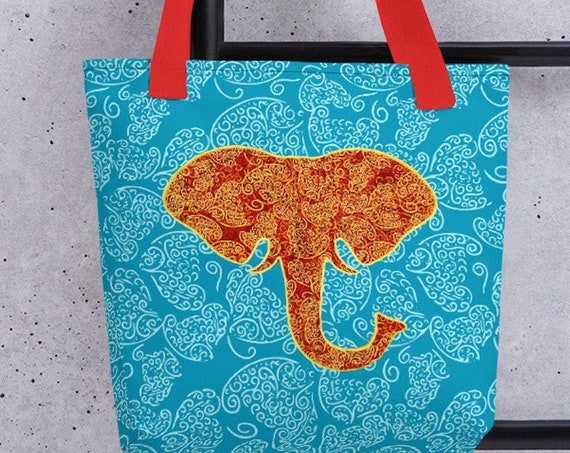 Boho Elephant Tote, Unique Stylish Purse, Weather Resistant Totebag for Travel to Beach, Gym, Yoga Class