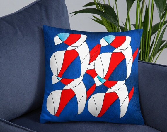 Abstract Red White Blue Pillow, Accent Throw Cushion for Sofa, Bedroom, Living Room Colorful Home Staging