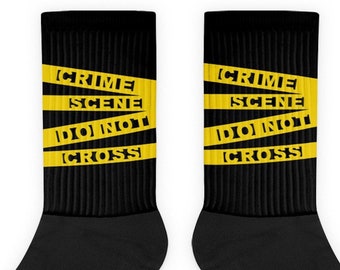 True Crime Socks, Yellow Crime Scene Tape Do Not Cross, Police Law Enforcement Cop Socks, Crime Junkie Gifts