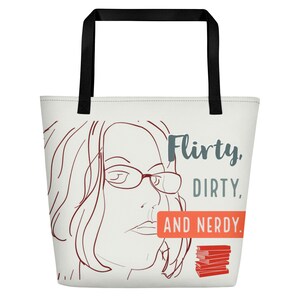 Cute Geeky Totebag with Pocket, Large 16x20 with Flirty, Dirty, Nerdy Graphic for Sassy Ladies and Smart Chicks Black